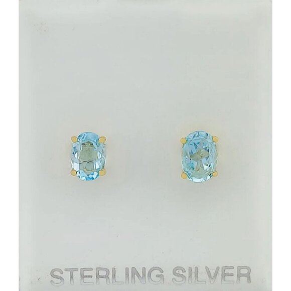 Genuine 2.16 Cts Aquamarine Stud Earring 14k Yellow Gold Plated - Picture 1 of 5